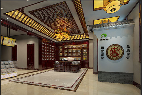 嘉禾古朴典雅的中式茶叶店大堂设计效果图